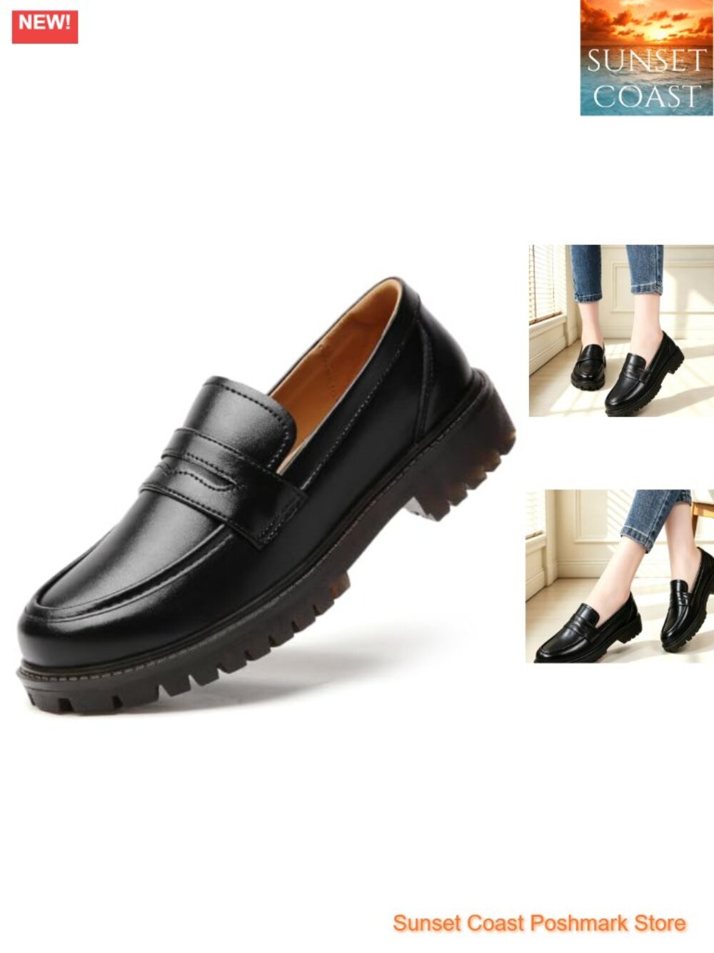 Women's Penny Loafers Leather Non Slip Dressy Flats Comfortable Round Toe